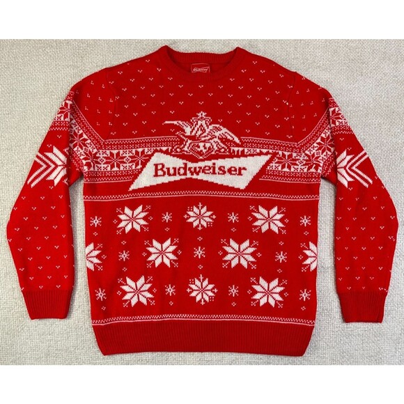 Budweiser Beer Ugly Christmas Sweater Men's XL Unisex Red White Holiday Party - Picture 1 of 7